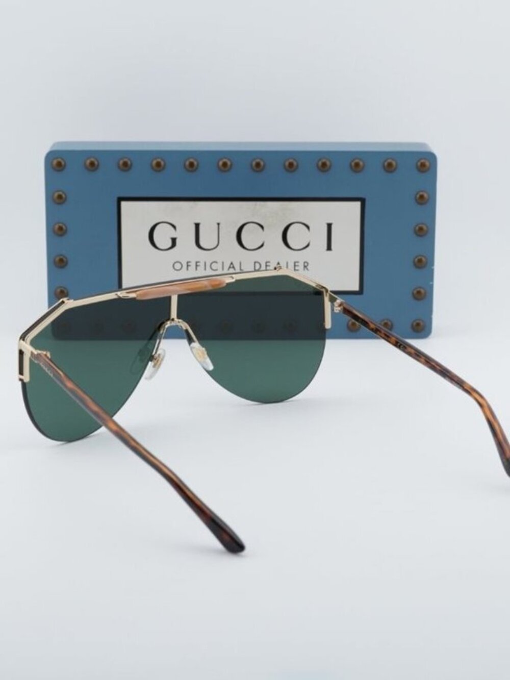 Gucci GG0584S 002 Shield Sunglasses - Gold\Green - Picture 10 of 11